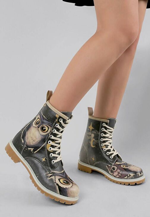 Kadın Vegan Deri Siyah Uzun Bot - Owls Family Tasarım - Görsel 5