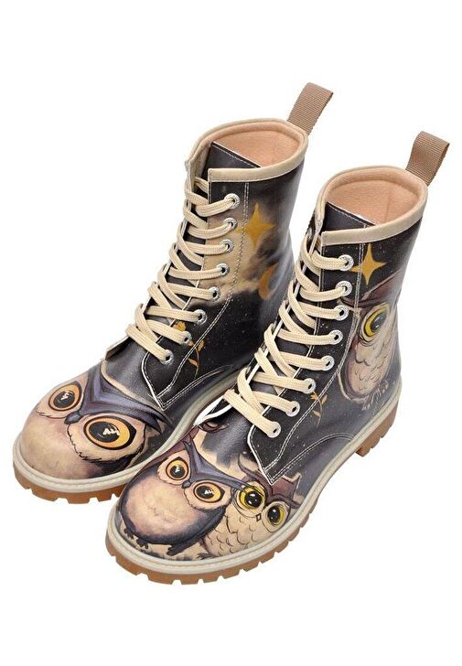 Kadın Vegan Deri Siyah Uzun Bot - Owls Family Tasarım - Görsel 2