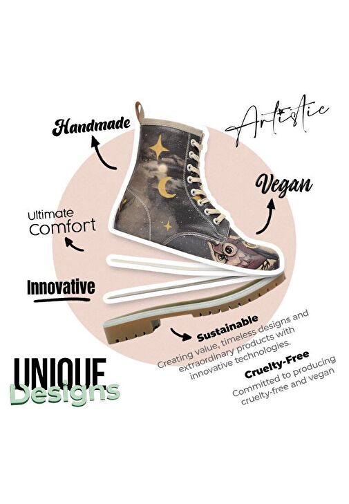 Kadın Vegan Deri Siyah Uzun Bot - Owls Family Tasarım - Görsel 4