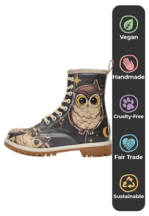 Kadın Vegan Deri Siyah Uzun Bot - Owls Family Tasarım - Görsel 3