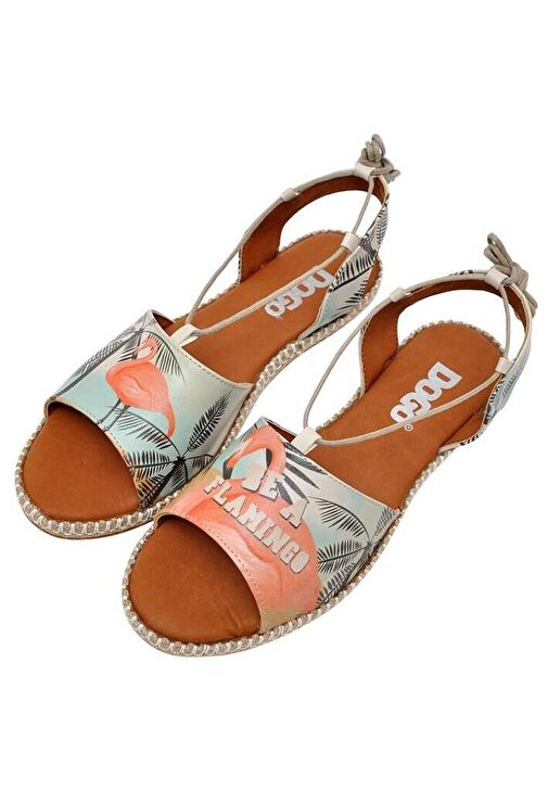 Kadın Vegan Deri Çok Renkli Bağcıklı Sandalet - Be a Flamingo Tasarım - Görsel 2