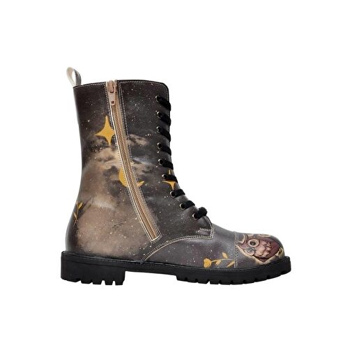 Kadın Vegan Deri Siyah Fermuarlı Uzun Bot - Owls Family Tasarım - Görsel 3