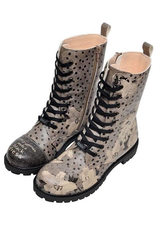 Kadın Vegan Deri Gri Fermuarlı Uzun Bot - Black Dress Tasarım - Görsel 4