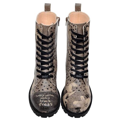 Kadın Vegan Deri Gri Fermuarlı Uzun Bot - Black Dress Tasarım - Görsel 5