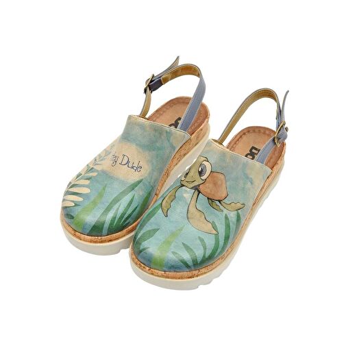 Kadın Vegan Deri Mavi Kalın Taban Sandalet - Caretta-Hey Dude Tasarım - Görsel 2