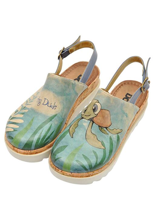 Kadın Vegan Deri Mavi Kalın Taban Sandalet - Caretta-Hey Dude Tasarım - Görsel 6