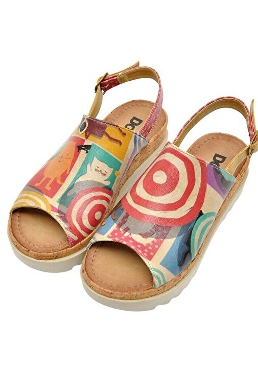 Kadın Vegan Deri Çok Renkli Kalın Taban Sandalet - Sun Days Tasarım - Görsel 2