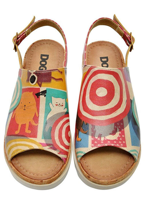 Kadın Vegan Deri Çok Renkli Kalın Taban Sandalet - Sun Days Tasarım - Görsel 3