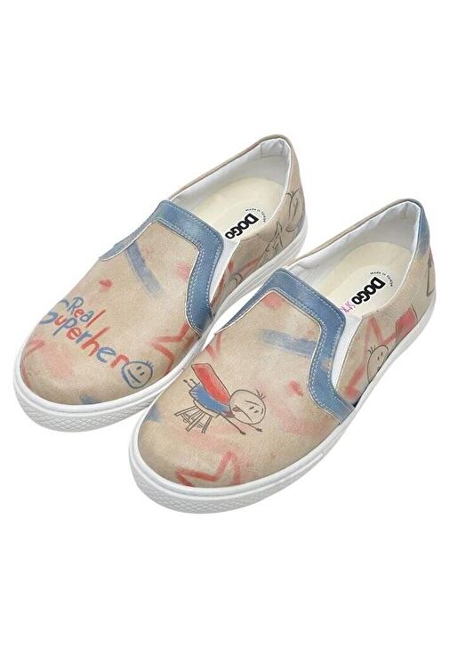 Çocuk Vegan Deri Bej Bağcıksız Sneakers - Superhero Boys Tasarım - Görsel 2