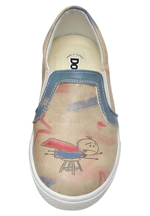 Çocuk Vegan Deri Bej Bağcıksız Sneakers - Superhero Boys Tasarım - Görsel 6