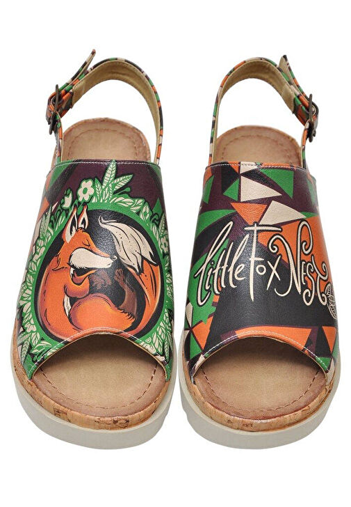Kadın Vegan Deri Çok Renkli Kalın Taban Sandalet - Little Fox Nest Tasarım - Görsel 3