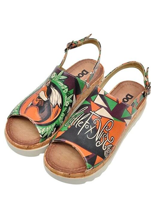 Kadın Vegan Deri Çok Renkli Kalın Taban Sandalet - Little Fox Nest Tasarım - Görsel 6
