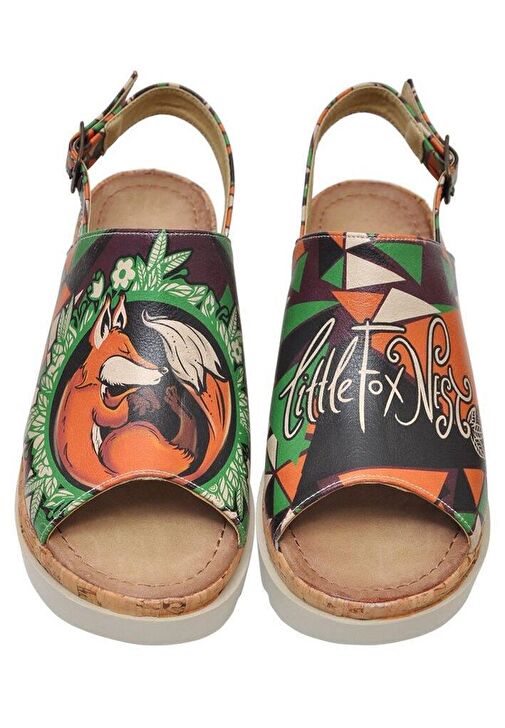 Kadın Vegan Deri Çok Renkli Kalın Taban Sandalet - Little Fox Nest Tasarım - Görsel 8