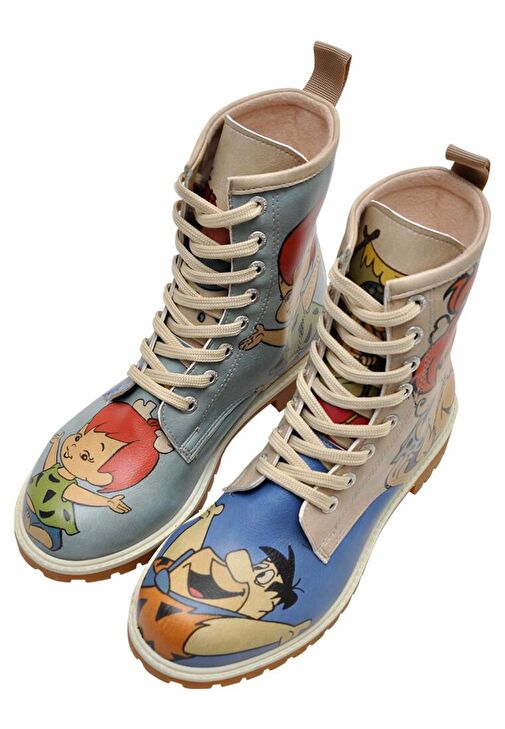 Kadın Vegan Deri Çok Renkli Uzun Bot - Warner Bros Family Rocks Çakmaktaşlar Tasarım - Görsel 3