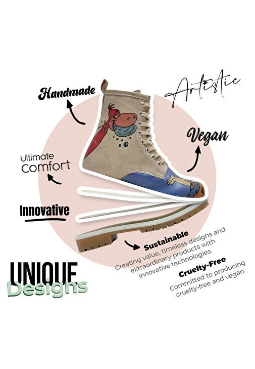 Kadın Vegan Deri Çok Renkli Uzun Bot - Warner Bros Family Rocks Çakmaktaşlar Tasarım - Görsel 5