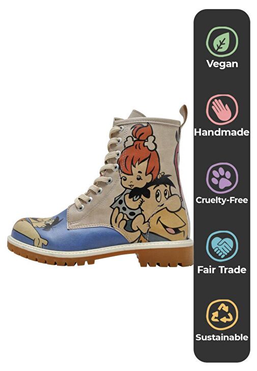 Kadın Vegan Deri Çok Renkli Uzun Bot - Warner Bros Family Rocks Çakmaktaşlar Tasarım - Görsel 6