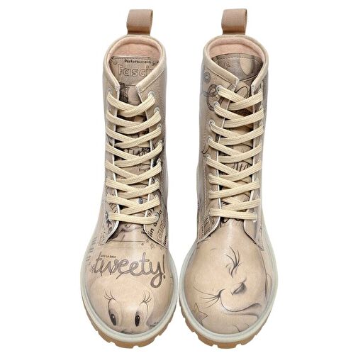Kadın Vegan Deri Bej Uzun Bot - Warner Bros Tweety Sketch Tasarım - Görsel 7