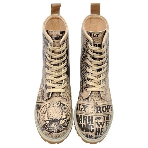 Kadın Vegan Deri Bej Uzun Bot - Warner Bros Daily Prophet Harry Potter Tasarım - Görsel 5