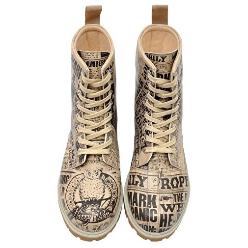 Kadın Vegan Deri Bej Uzun Bot - Warner Bros Daily Prophet Harry Potter Tasarım - Görsel 8