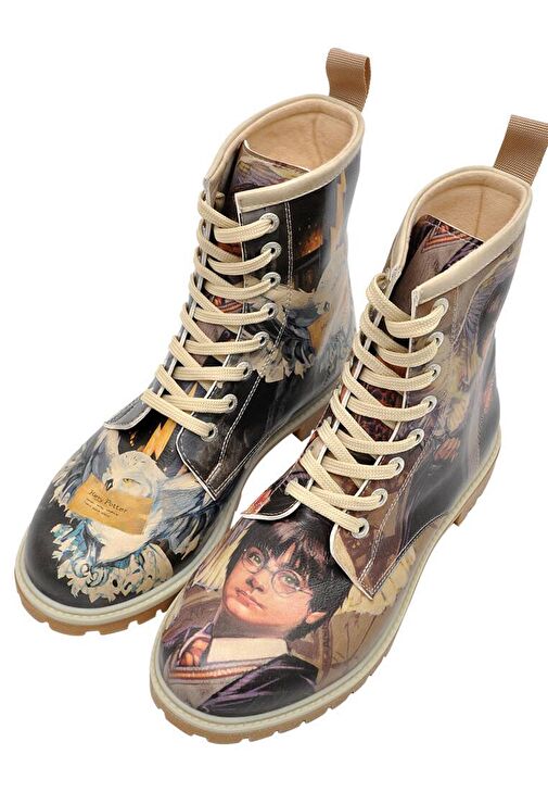 Kadın Vegan Deri Çok Renkli Uzun Bot - Warner Bros Harry and Hedwig Harry Potter Tasarım - Görsel 6