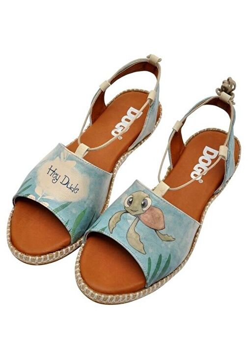 Kadın Vegan Deri Mavi Bağcıklı Sandalet - Caretta-Hey Dude Tasarım - Görsel 4