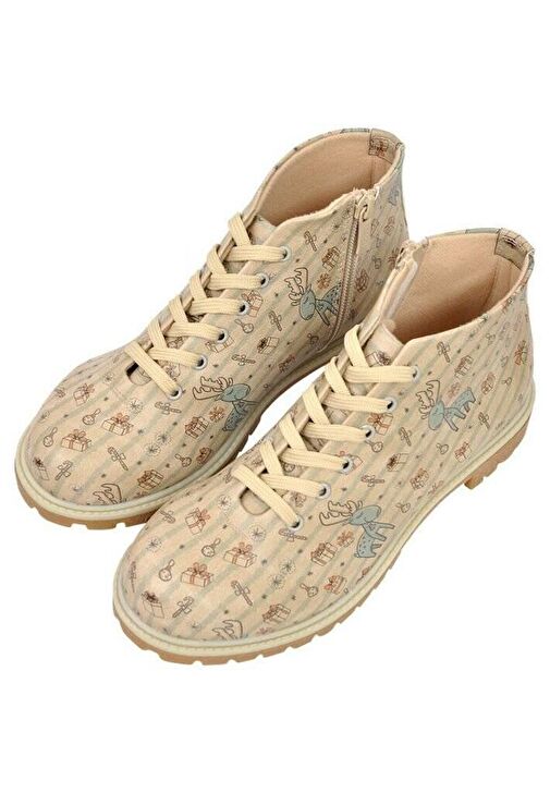 Kadın Vegan Deri Bej Fermuarlı Kısa Bot - Deer Xmass Tasarım - Görsel 4