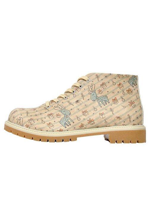 Kadın Vegan Deri Bej Fermuarlı Kısa Bot - Deer Xmass Tasarım - Görsel 2