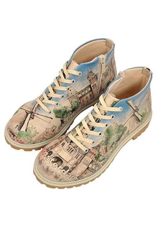 Kadın Vegan Deri Çok Renkli Fermuarlı Kısa Bot - Little by Little one Travels Far Tasarım - Görsel 4