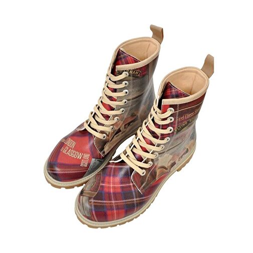 Kadın Vegan Deri Kırmızı Uzun Bot - Scottish Dining Car Tasarım - Görsel 3