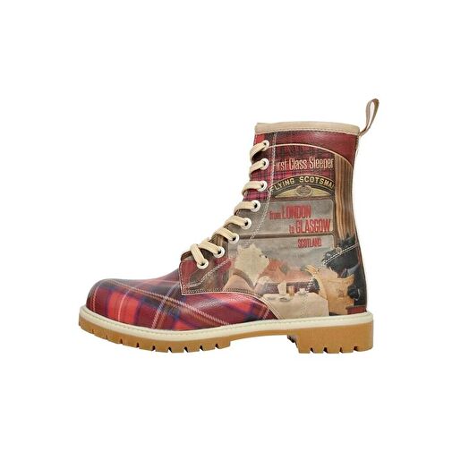 Kadın Vegan Deri Kırmızı Uzun Bot - Scottish Dining Car Tasarım - Görsel 4