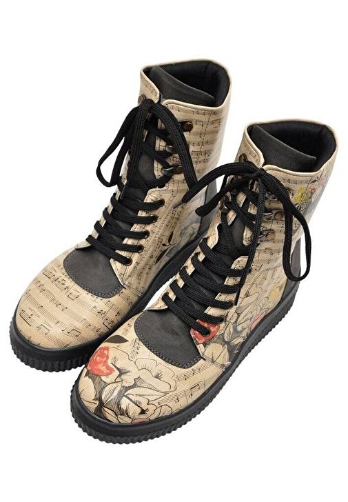 Kadın Vegan Deri Bej Uzun Bot - Music on World off Tasarım - Görsel 2