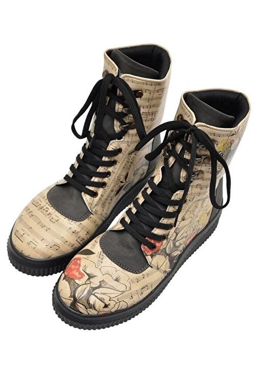 Kadın Vegan Deri Bej Uzun Bot - Music on World off Tasarım - Görsel 4