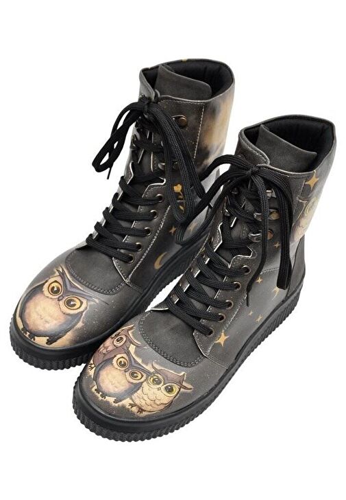 Kadın Vegan Deri Siyah Uzun Bot - Owls Family Tasarım - Görsel 3