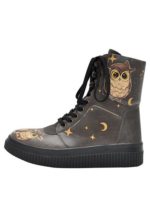 Kadın Vegan Deri Siyah Uzun Bot - Owls Family Tasarım - Görsel 2