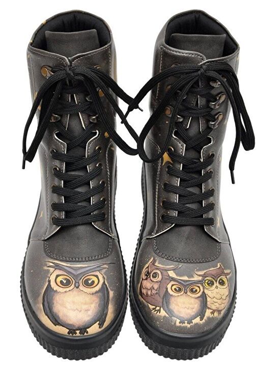 Kadın Vegan Deri Siyah Uzun Bot - Owls Family Tasarım - Görsel 4