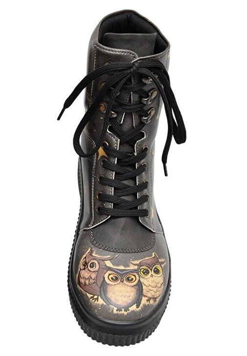 Kadın Vegan Deri Siyah Uzun Bot - Owls Family Tasarım - Görsel 6