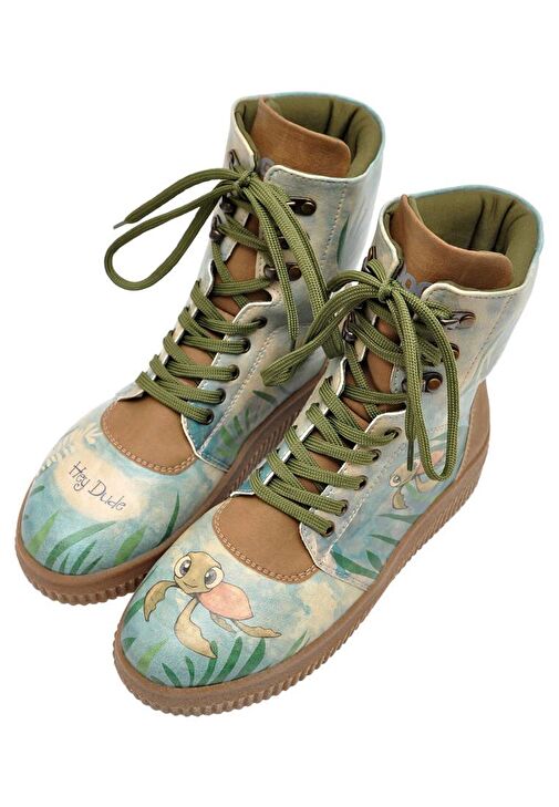 Kadın Vegan Deri Turkuaz Uzun Bot - Hey Dude Tasarım - Görsel 3