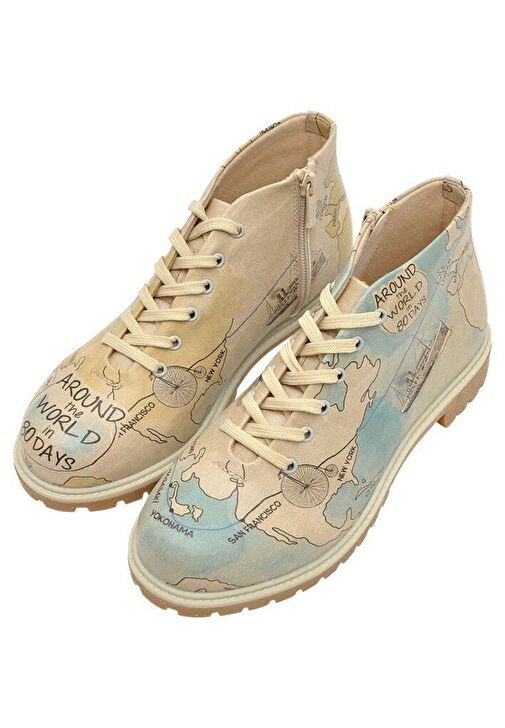 Kadın Vegan Deri Bej Fermuarlı Kısa Bot - Around the World Tasarım - Görsel 3