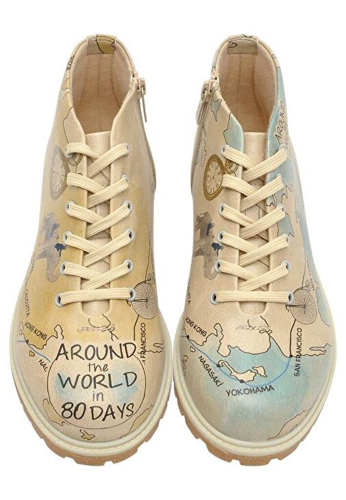 Kadın Vegan Deri Bej Fermuarlı Kısa Bot - Around the World Tasarım - Görsel 4