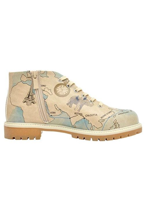 Kadın Vegan Deri Bej Fermuarlı Kısa Bot - Around the World Tasarım - Görsel 5