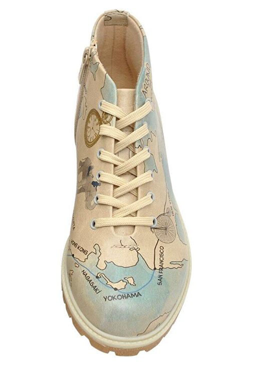 Kadın Vegan Deri Bej Fermuarlı Kısa Bot - Around the World Tasarım - Görsel 6