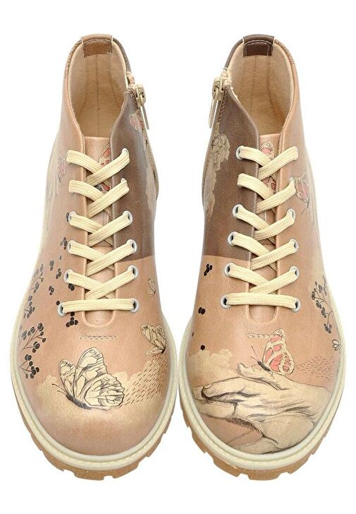 Kadın Vegan Deri Kahverengi Fermuarlı Kısa Bot - Lady Butterfly Tasarım - Görsel 4