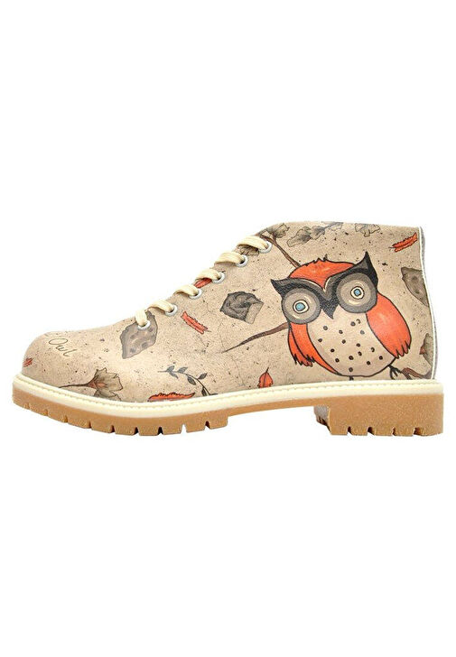 Kadın Vegan Deri Bej Fermuarlı Kısa Bot - Night Owl Tasarım - Görsel 3