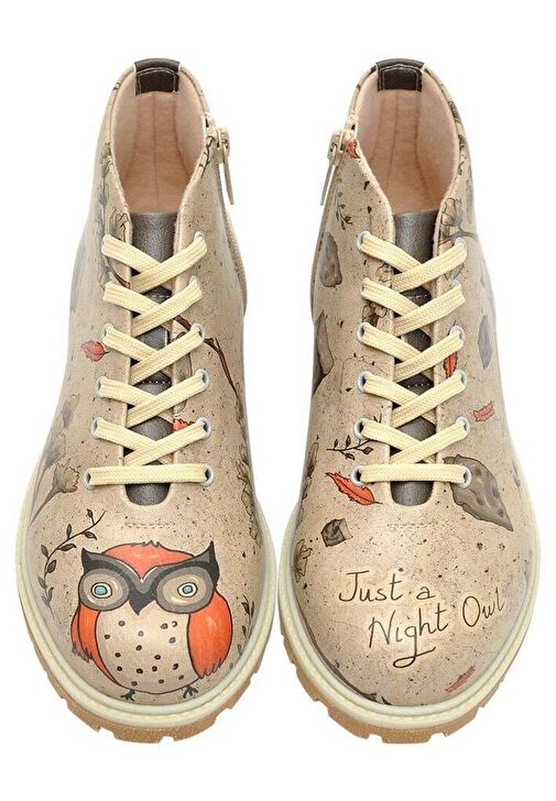 Kadın Vegan Deri Bej Fermuarlı Kısa Bot - Night Owl Tasarım - Görsel 8