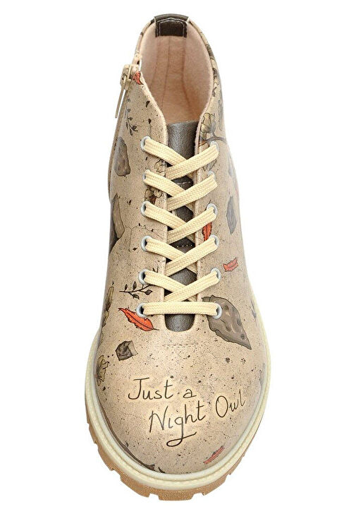 Kadın Vegan Deri Bej Fermuarlı Kısa Bot - Night Owl Tasarım - Görsel 9