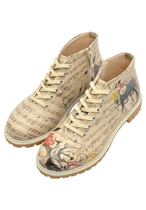 Kadın Vegan Deri Bej Fermuarlı Kısa Bot - Music on World Off Tasarım - Görsel 4