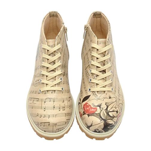 Kadın Vegan Deri Bej Fermuarlı Kısa Bot - Music on World Off Tasarım - Görsel 5