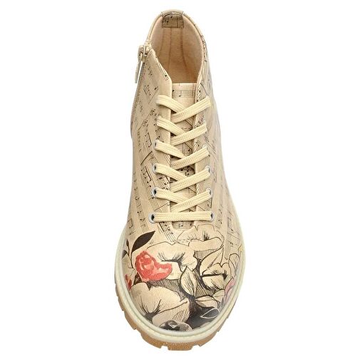 Kadın Vegan Deri Bej Fermuarlı Kısa Bot - Music on World Off Tasarım - Görsel 7