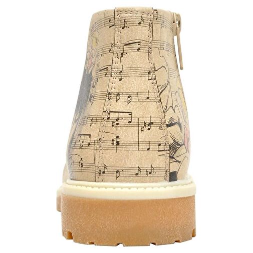 Kadın Vegan Deri Bej Fermuarlı Kısa Bot - Music on World Off Tasarım - Görsel 3