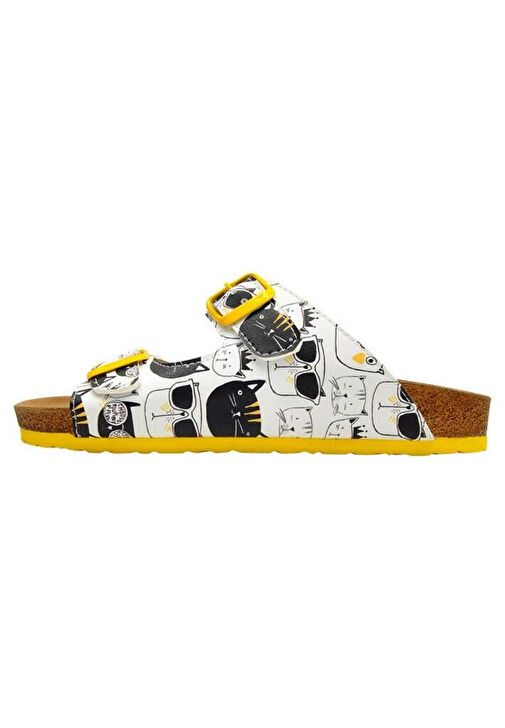 Kadın Vegan Deri Beyaz Terlik - Monochrome Cats Tasarım - Görsel 2